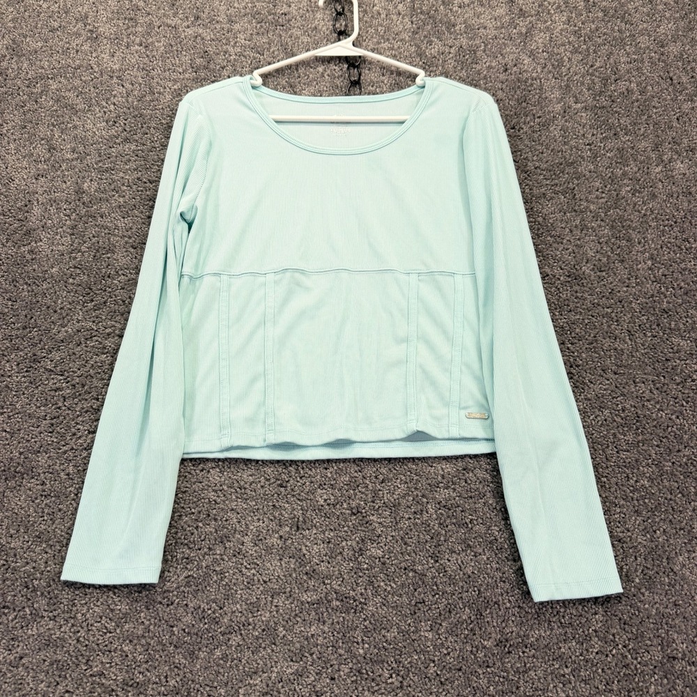 Justice Top Girls Extra Large Plus Turquoise Ribbed Long Sleeve Corset Seam Top